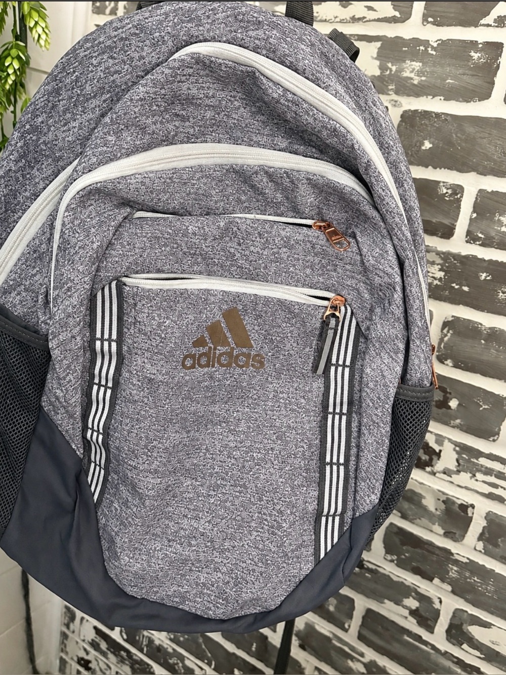 adidas Grey Backpack rose gold trim